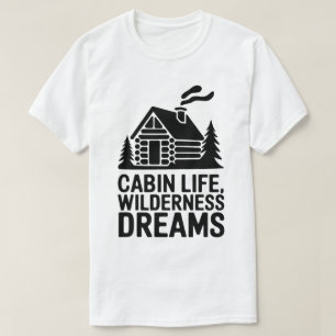 Wilderness Dreams Mysigt Log Cabin Silhouette Art T Shirt