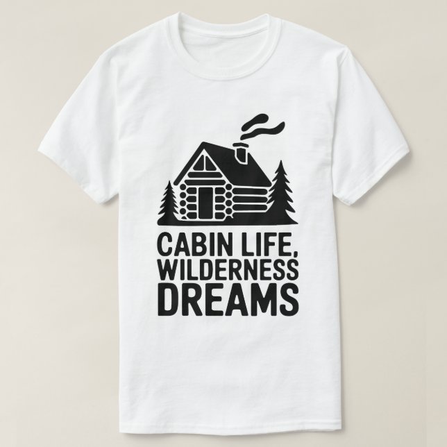 Wilderness Dreams Mysigt Log Cabin Silhouette Art T Shirt (Design framsida)
