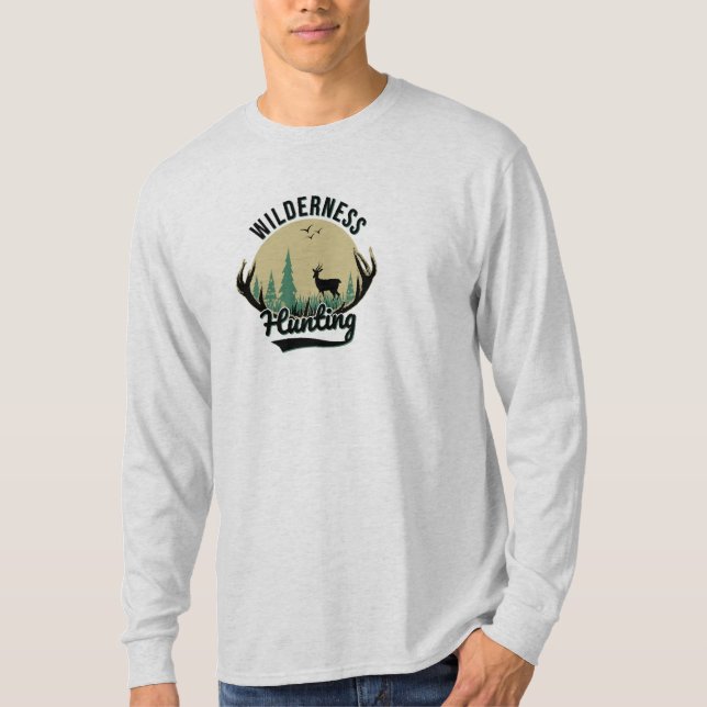 Wilderness Hjort Hunting Långärmad T Shirt (Framsida)