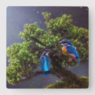 Wilderness-Kingfisher och Bonsai Fyrkantig Klocka