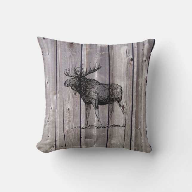 Wilderness Moose på Rustic Wood Cabin Dekorativ ku Kudde (Framsida)