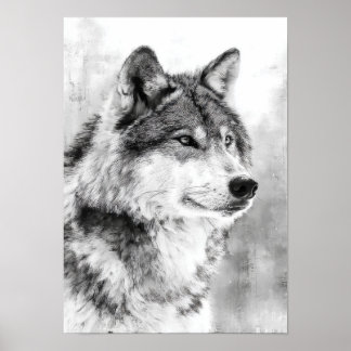 Wilderness Spirit - Grå Varg Fin Konst Skiss Poster