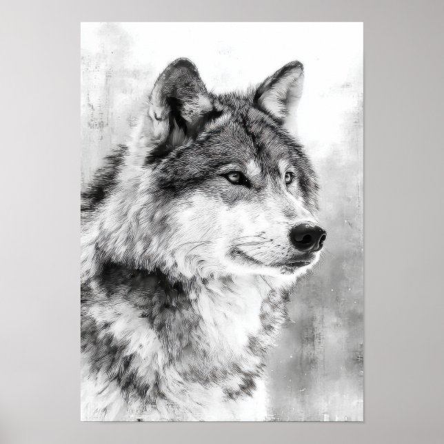Wilderness Spirit - Grå Varg Fin Konst Skiss Poster (Framsidan)