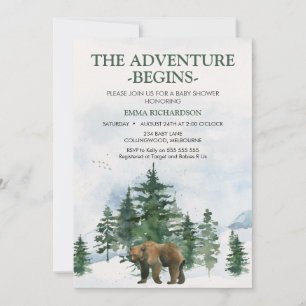 Wilderness Träd Brown Bear Baby Shower Inbjudningar