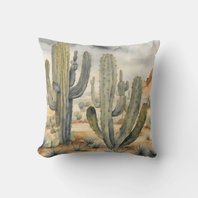 Wilderness Watercolor Cactus Mojave Desert Kudde (Framsida)