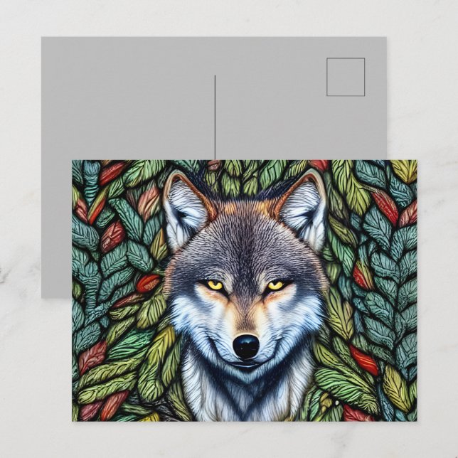 Wilderness Woodland Predator Varg Vykort (Fram/baksida)