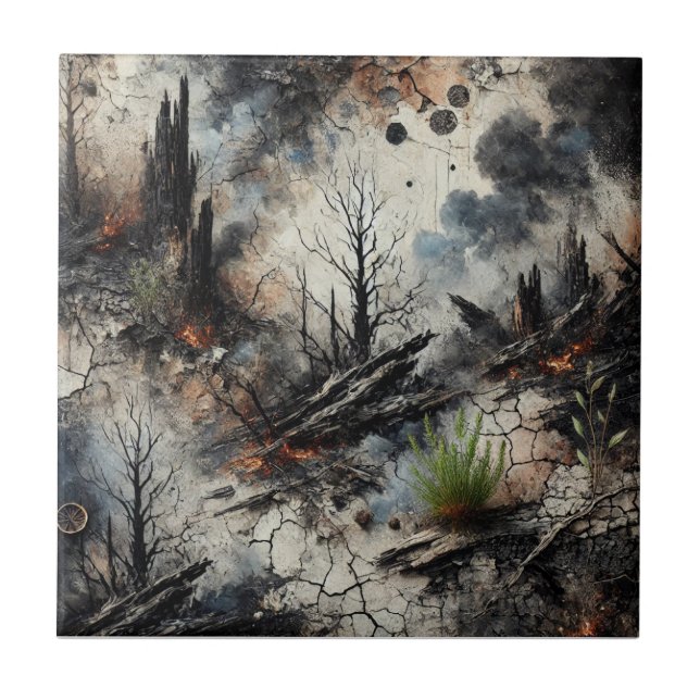 Wildfire Aftermath Artistic Ceramic Tile Kakelplatta (Framsidan)