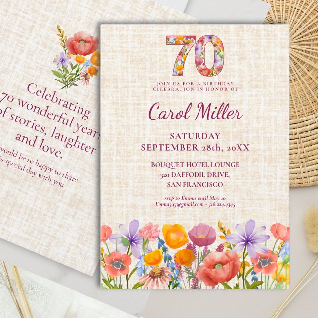Wildflower 70th Birthday Party - Floral Number Inbjudningar (Skapare uppladdad)