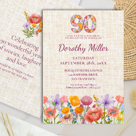 Wildflower 90th Birthday - Floral Number Party Inbjudningar