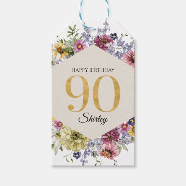 Wildflower 90th Birthday Personalized Presentetikett (Framsidan)