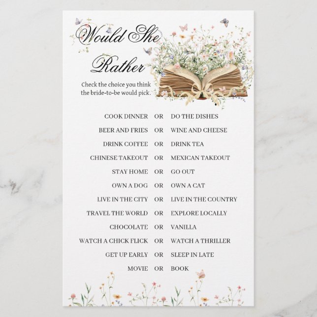 Wildflower A New Chapter Begin Bridal Shower Game (Framsida)