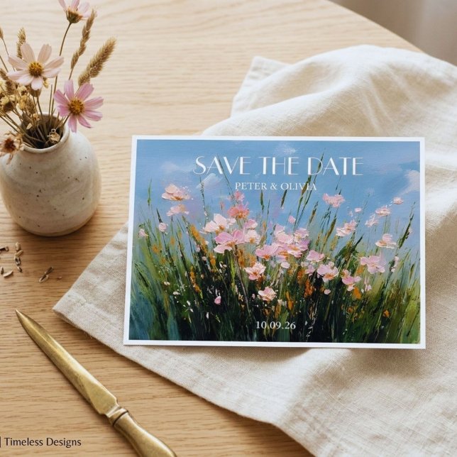 Wildflower Acrylic Art Save the Date Postcard Vykort (Skapare uppladdad)
