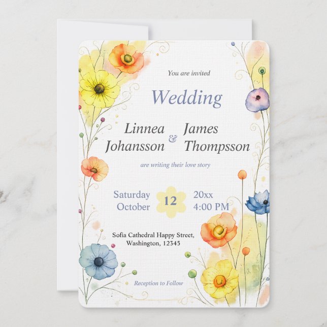 Wildflower Anemone Garden Rustic Wedding Invite Inbjudningar (Framsida)