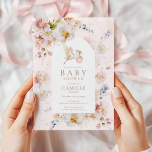 Wildflower Baby i blommande Baby Shower Inbjudan