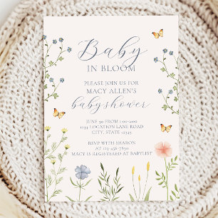 Wildflower Baby i Knopp Baby Shower Inbjudan