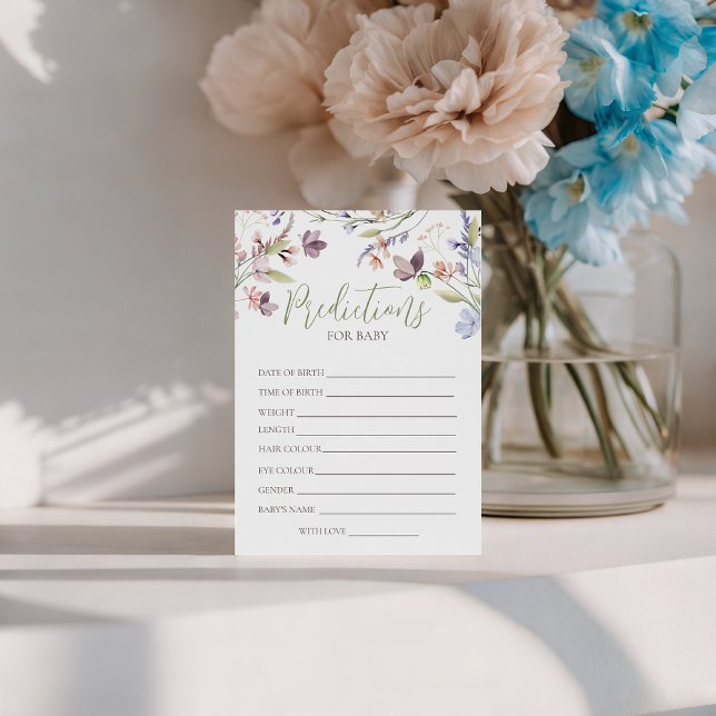 Wildflower Baby Predictions Card Inbjudningar (Skapare uppladdad)