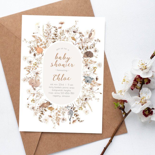 Wildflower Baby Shower Australiensiska Inhemska Dj Inbjudningar (Skapare uppladdad)