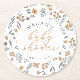 Wildflower Baby Shower Coasters - Orange Underlägg Papper Rund