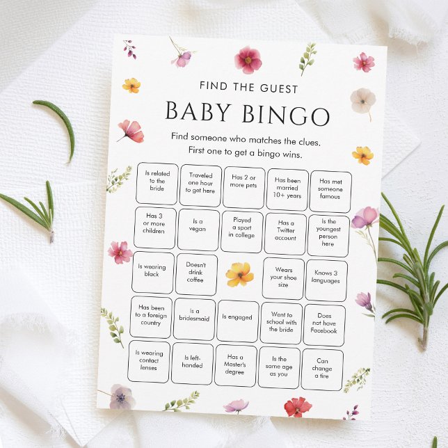 Wildflower Baby Shower Find the Guest Bingo Game  Inbjudningar (Skapare uppladdad)