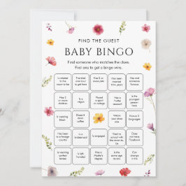 Wildflower Baby Shower Find the Guest Bingo Game  Inbjudningar