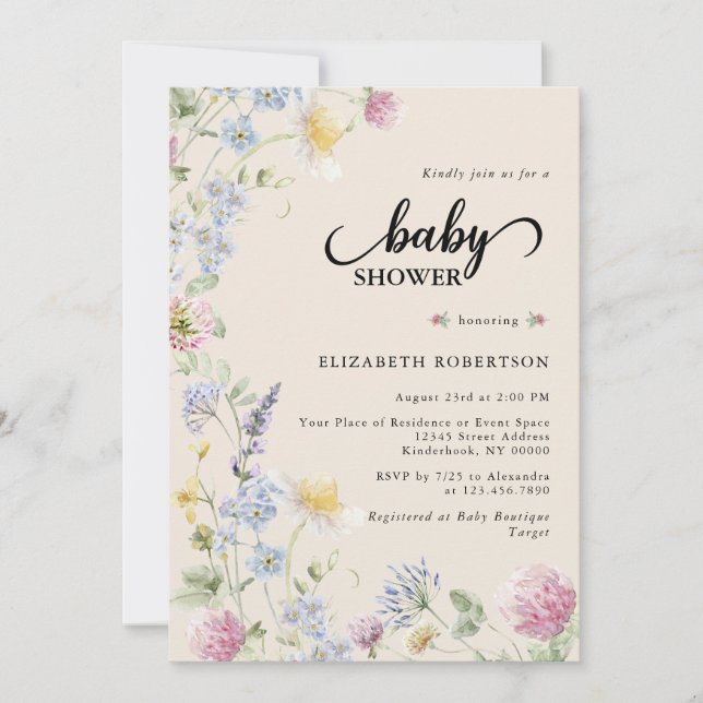 Wildflower Baby Shower Invitation Inbjudningar (Framsida)