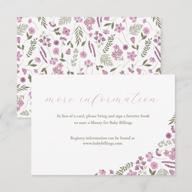 wildflower baby shower invitation insert - purple inbjudningar (Fram/baksida)