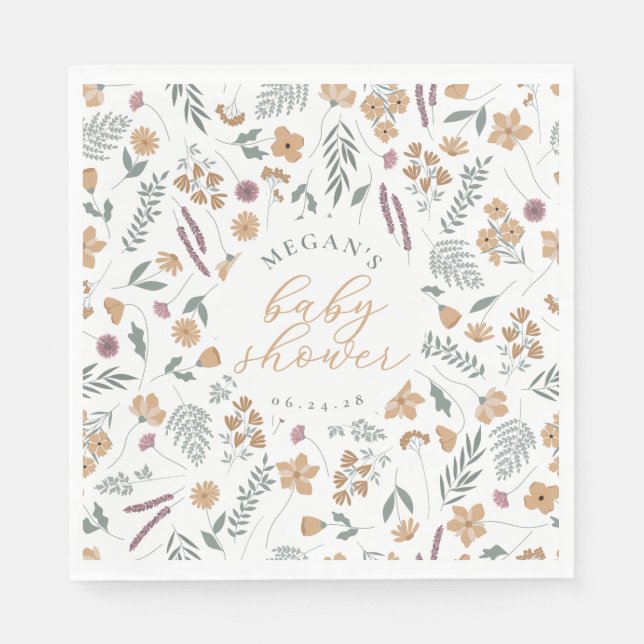 Wildflower Baby Shower Napkins - Orange Pappersservett (Framsidan)