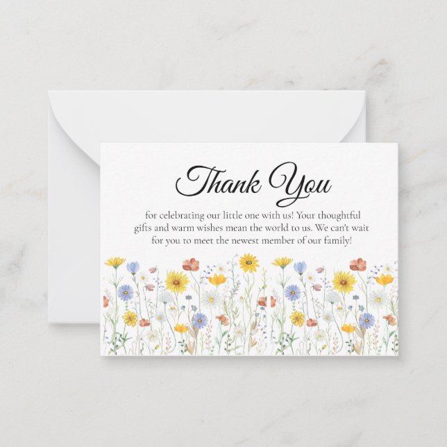 Wildflower Baby Shower Thank You Card Anteckningskort (Framsida)