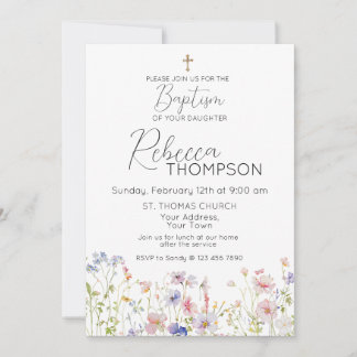 Wildflower Baptism Girl Invitation Inbjudningar