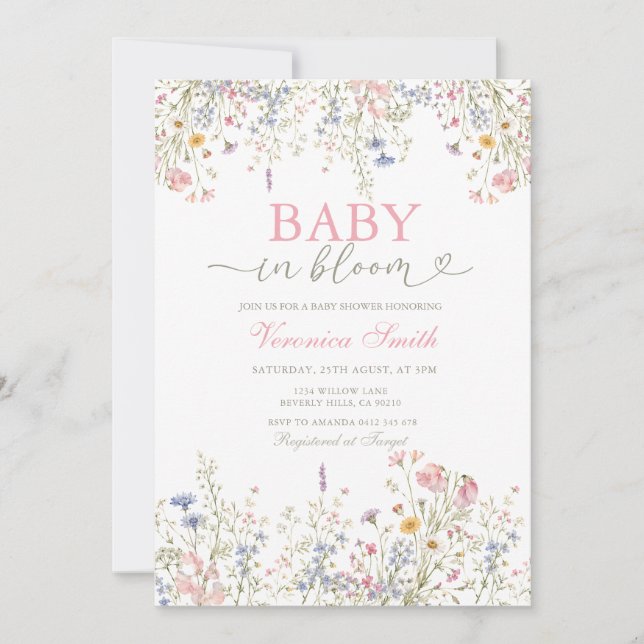 Wildflower Bebis i Blom Baby Shower Inbjudan (Framsida)