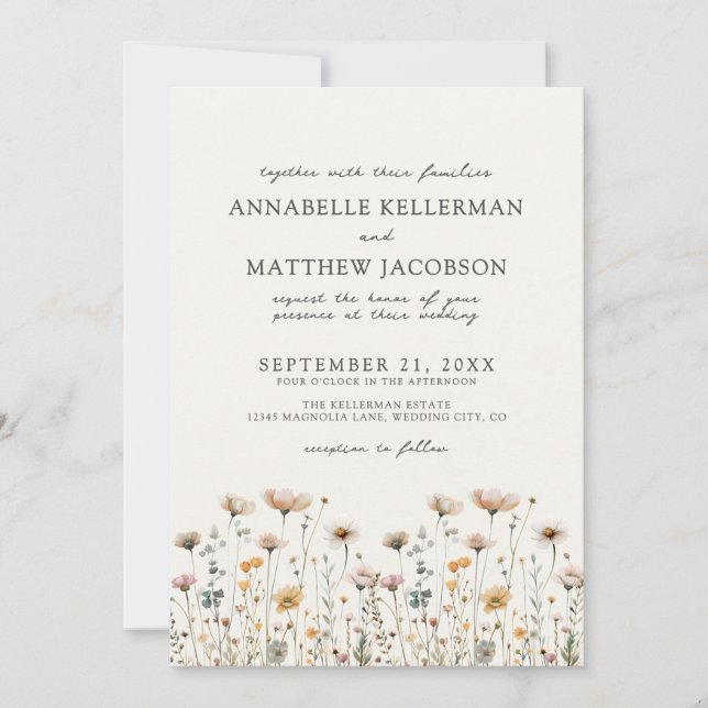 Wildflower Beige Boho Floral Wedding Inbjudningar (Framsida)
