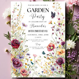 Wildflower Birthday Invitation Garden Party Invite Inbjudningar