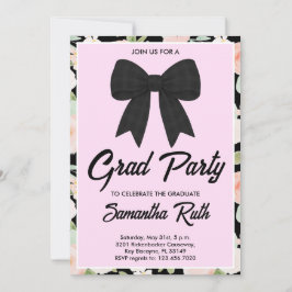 Wildflower Black Gingham Bow Graduation Party Inbjudningar