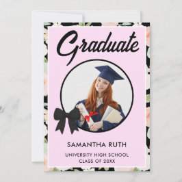 Wildflower Black Gingham Bow Photo Graduation Meddelande