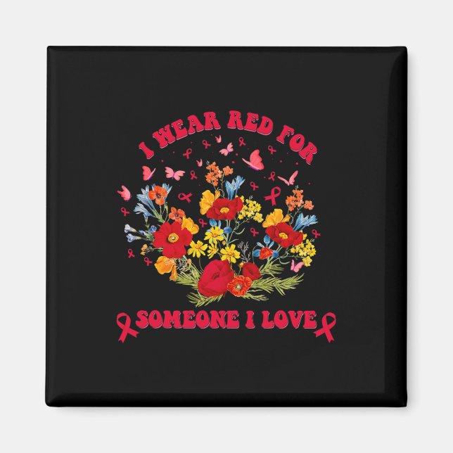 Wildflower Blood Cancer Awareness Apparel Red Ribb Magnet (Framsidan)
