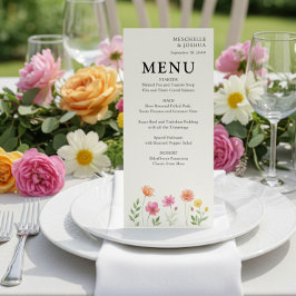 Wildflower Bloom Pink Orange Floral Wedding Menu Meny
