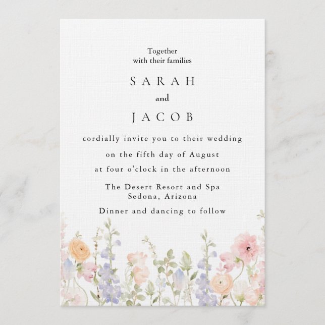 Wildflower Boho Garden Wedding Invitation Inbjudningar (Framsida)
