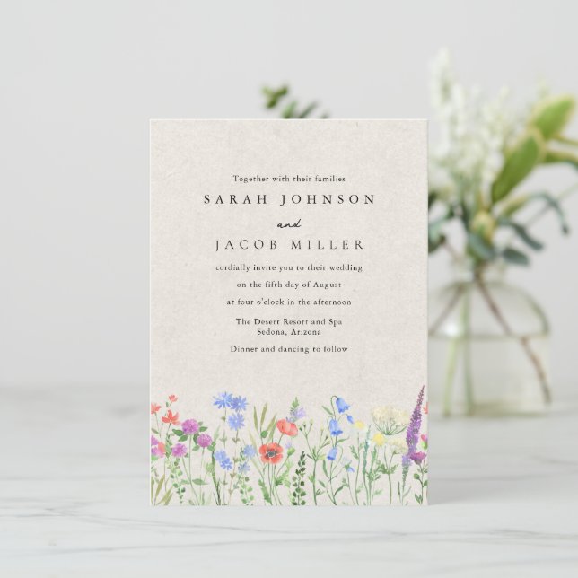 Wildflower Boho Garden Wedding Invitation Inbjudningar (Stående Fram)