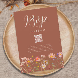 Wildflower Boho Höst Terrakotta Bröllop Qr Kod OSA Kort