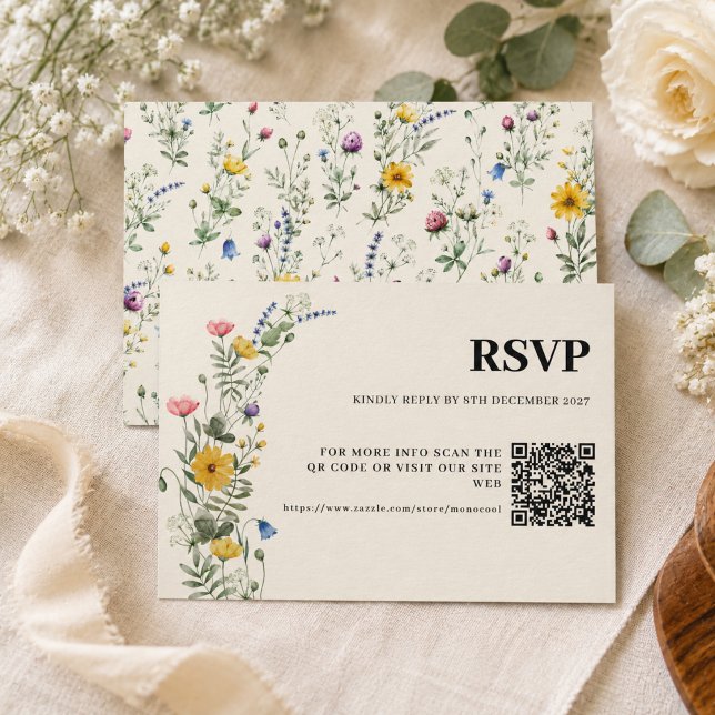 Wildflower Boho Modern Bröllop Qr Code  OSA Kort (Skapare uppladdad)