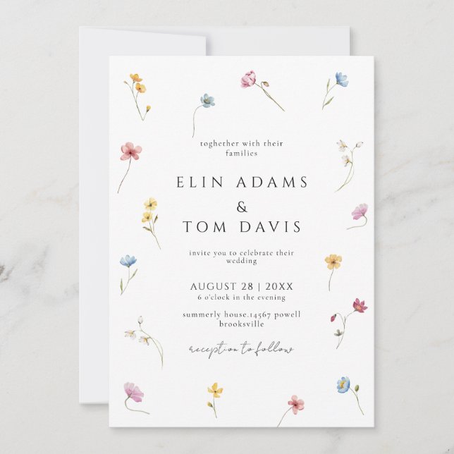 Wildflower Botanical Floral Wedding Invitation Inbjudningar (Framsida)