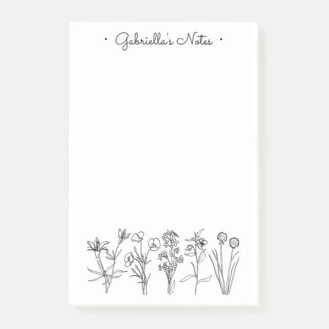 Wildflower Botanical Pretty Floral Garden Name Post-it Block (Framsida)