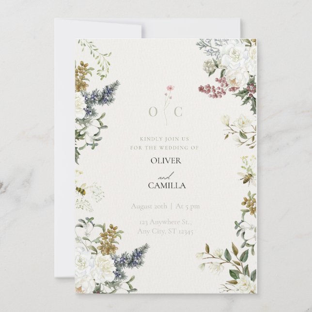 Wildflower Botanical Wedding Invitation Template  Inbjudningar (Framsida)