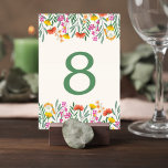 Wildflower Botanical Wedding Table Number Card Bordsnummer<br><div class="desc">Guide guests to their tables with this elegant wildflower wedding table number card. Framed with delicate garden florals and fresh greenery, this design brings a romantic botanical touch to your reception tables while maintaining a clean and timeless layout. Colorful wildflowers and soft greenery create a natural floral border that feels...</div>