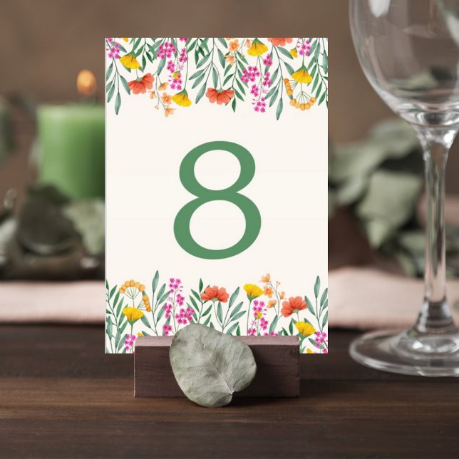 Wildflower Botanical Wedding Table Number Card Bordsnummer (Skapare uppladdad)