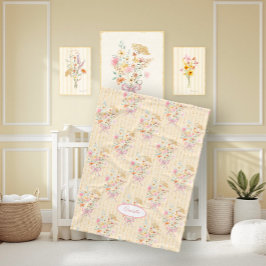 Wildflower Bouquet Floral Ribbon Striped Name Girl Fleecefilt