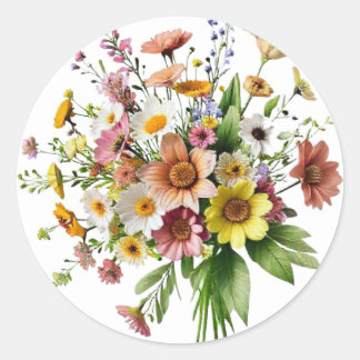 Wildflower Bouquet Sticker | Colorful Botanical Runt Klistermärke