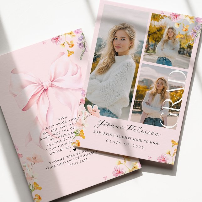 Wildflower & Bow Graduation Announcement Meddelande (Skapare uppladdad)