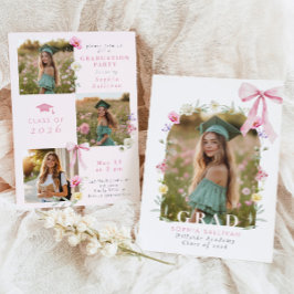 Wildflower Bow Graduation party Photo Collage Inbjudningar