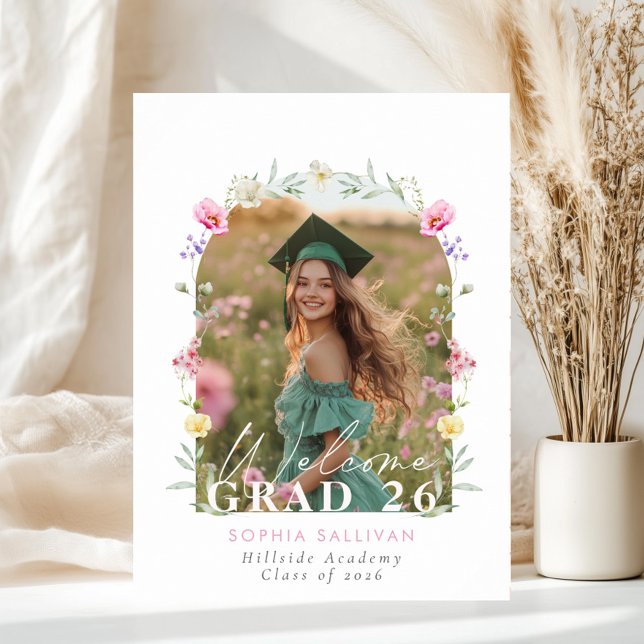 Wildflower Bow Graduation party Photo Welcome Poster (Skapare uppladdad)